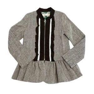Persnickety Herringbone Wool-Blend Tweed Peplum “Pepper” Jacket (XL-16)